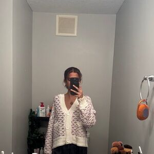 Women's Cream and Purple Sweater